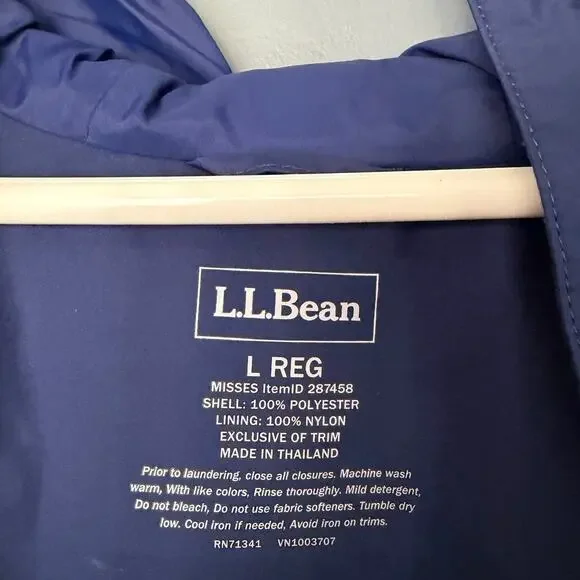 L.L. Bean H2OFF Hooded Rain Jacket Women’s Large Navy Waterproof Spring - Picture 2 of 5
